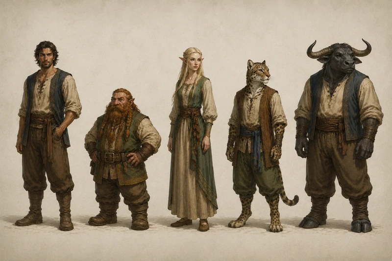 Five different fantasy peoples of Tyrra